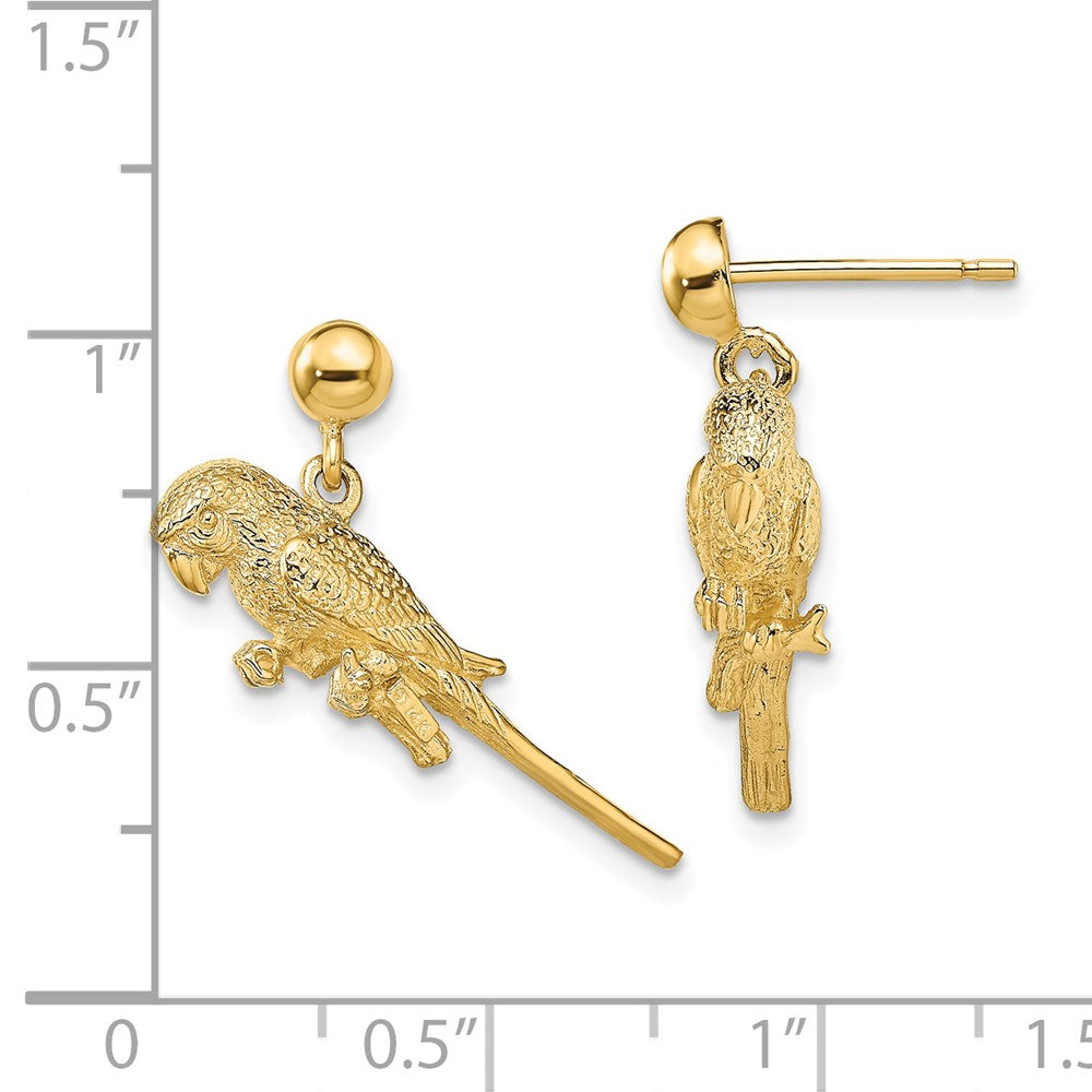 14k Yellow Gold 24.45 mm 3-D Parrot Dangle Earrings (5.02 grams)