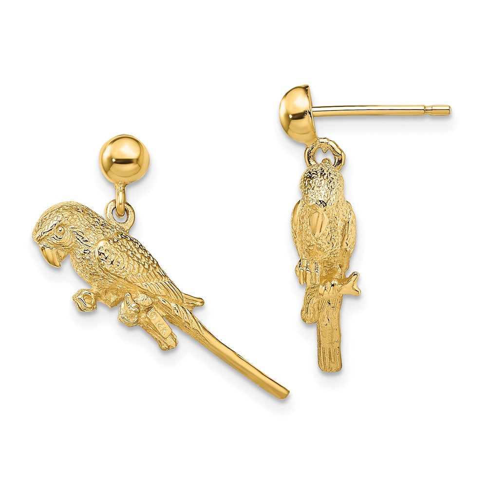 14k Yellow Gold 24.45 mm 3-D Parrot Dangle Earrings (5.02 grams)
