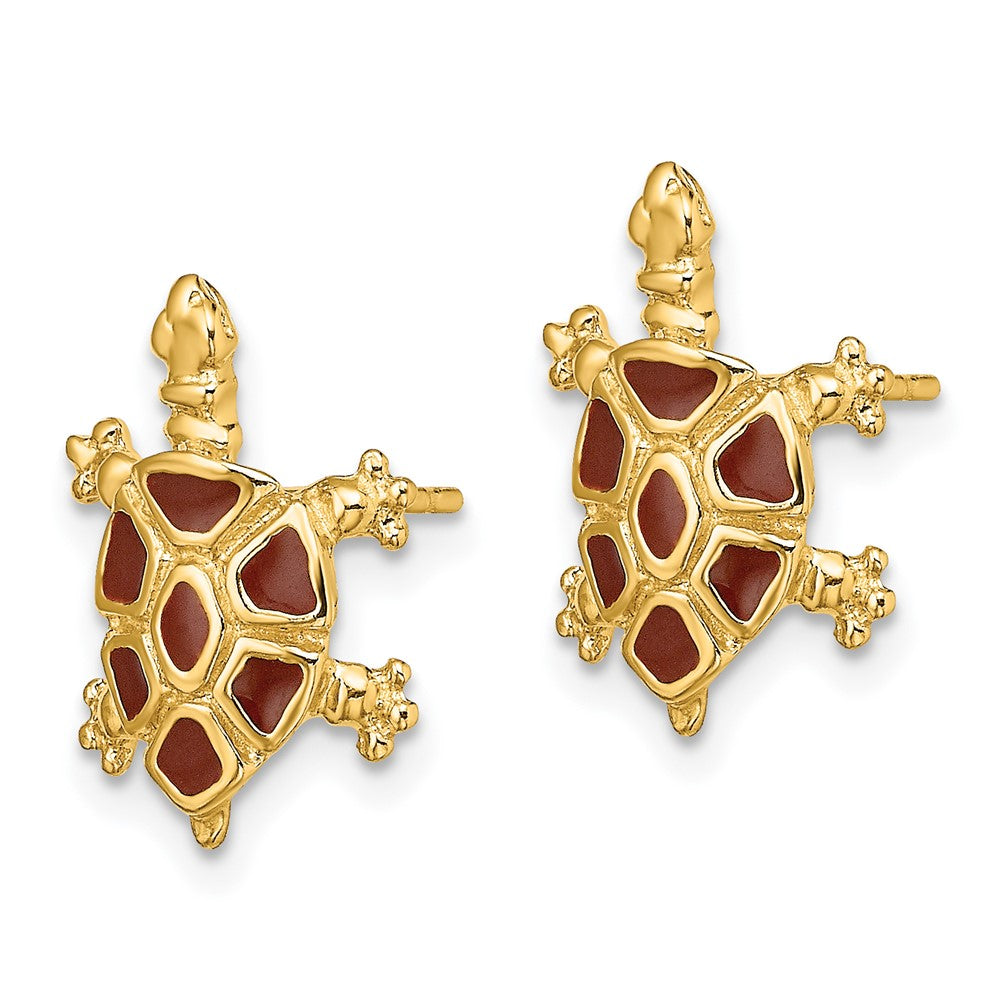 14k Yellow Gold 11.4 mm w/ Brown Enamel Tortoise Post Earrings (2.45 grams)