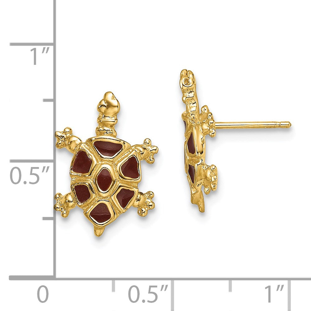 14k Yellow Gold 11.4 mm w/ Brown Enamel Tortoise Post Earrings (2.45 grams)