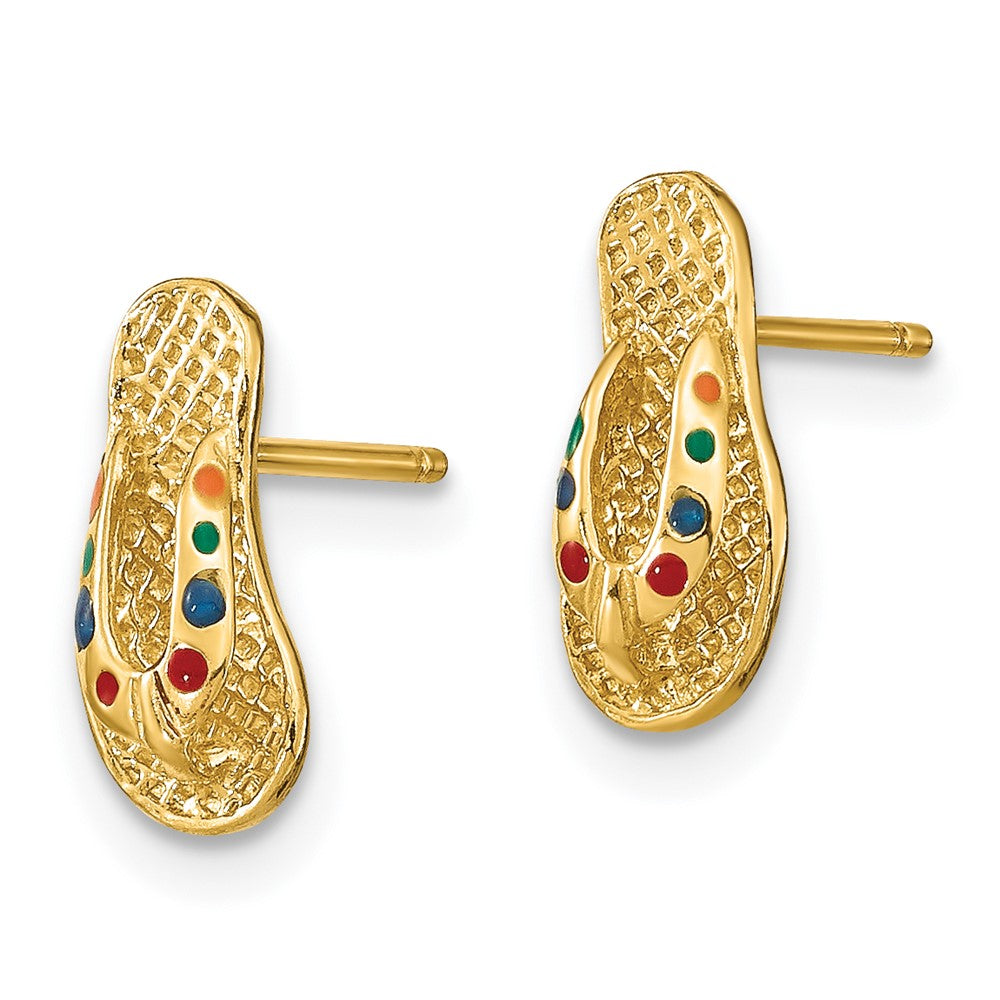 14k Yellow Gold 5 mm 3D W/ Multi-Color Enamel Flip-Flop Earrings (1.58 grams)