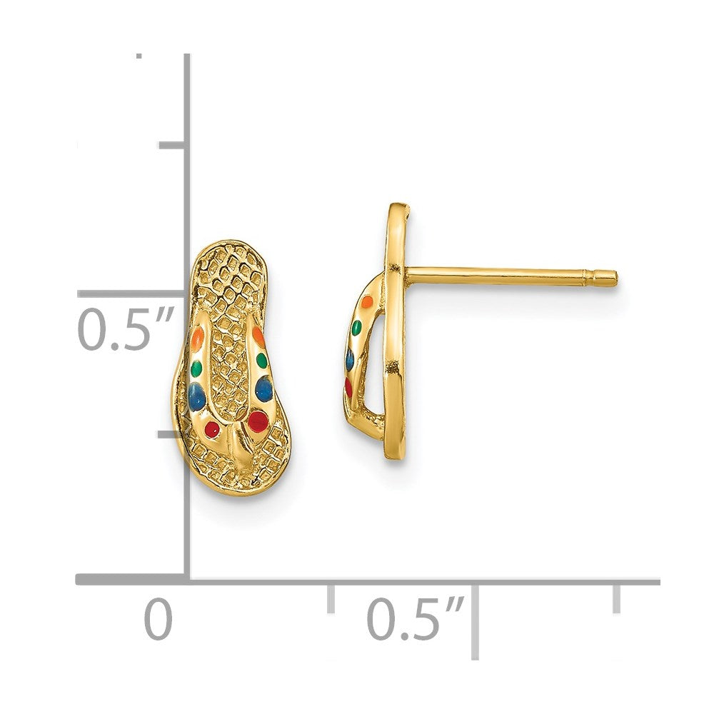 14k Yellow Gold 5 mm 3D W/ Multi-Color Enamel Flip-Flop Earrings (1.58 grams)