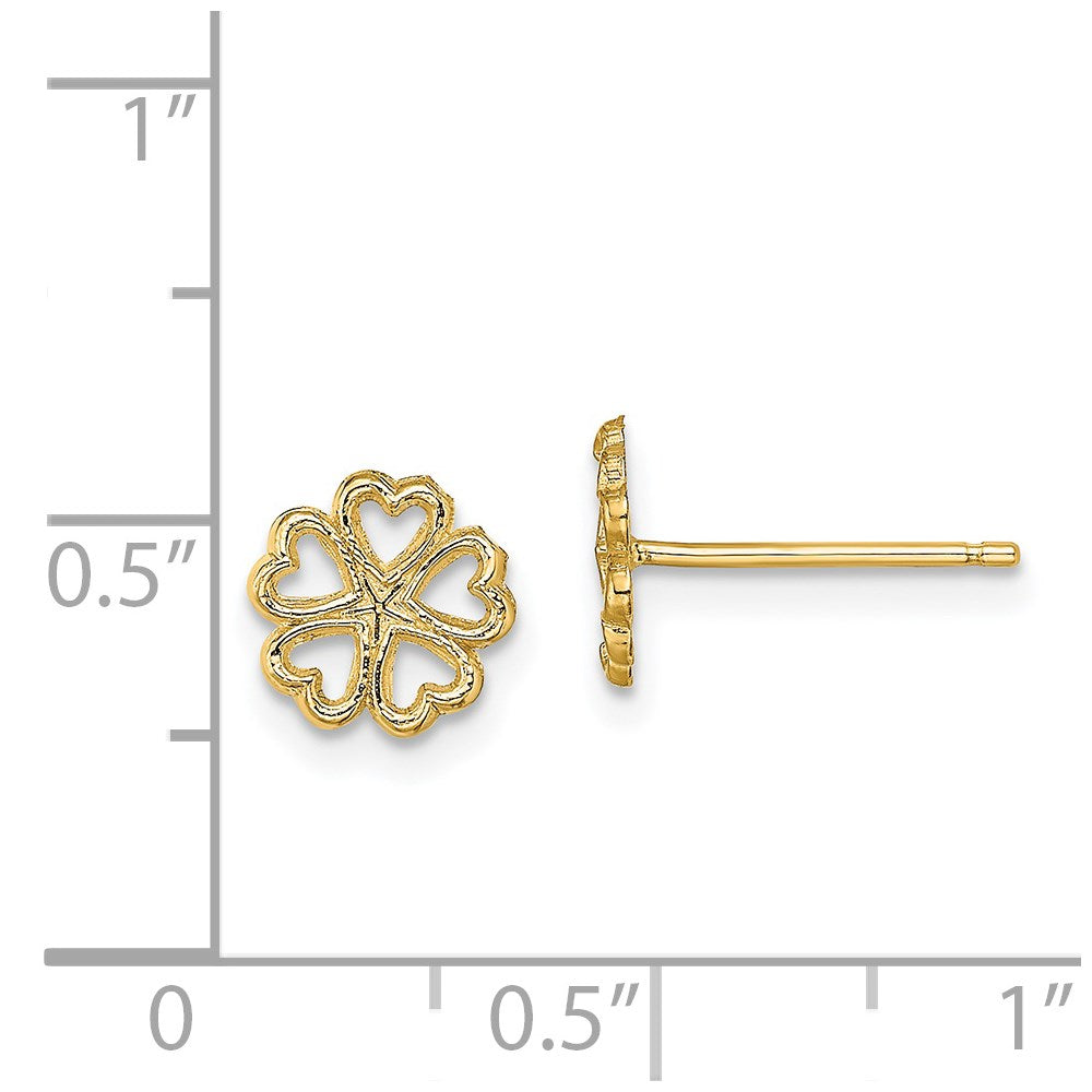 14k Yellow Gold 7.5 mm Five Hearts Circle Post Earrings (0.73 grams)