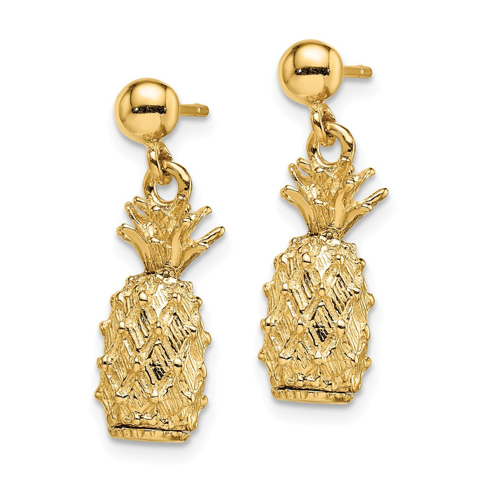 14k Yellow Gold 6.57 mm 3-D Pineapple Dangle Post Earrings (7.36 grams)