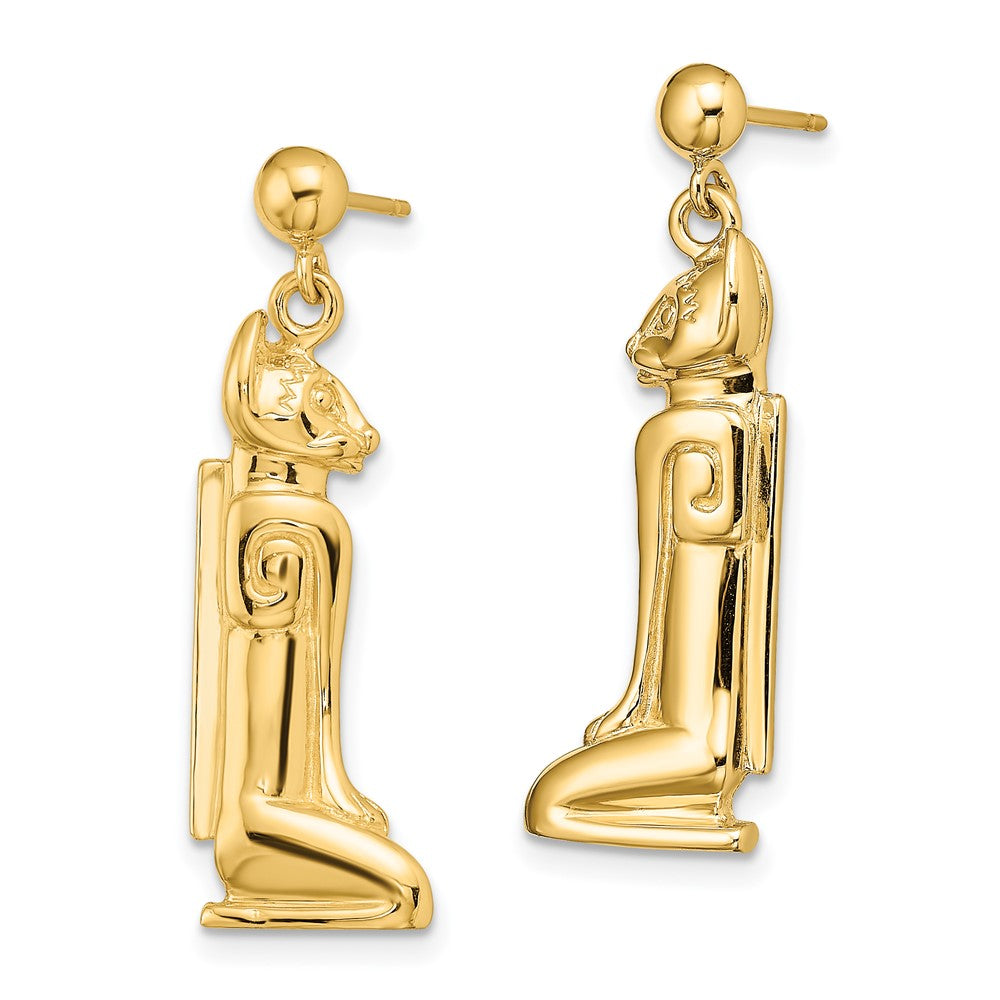 14k Yellow Gold 10.2 mm 2-D MARCO ISLAND Cat Dangle Earrings (4.44 grams)