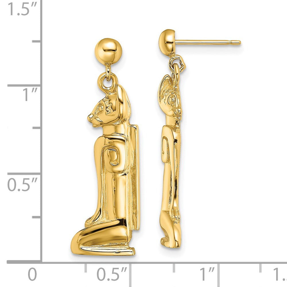 14k Yellow Gold 10.2 mm 2-D MARCO ISLAND Cat Dangle Earrings (4.44 grams)