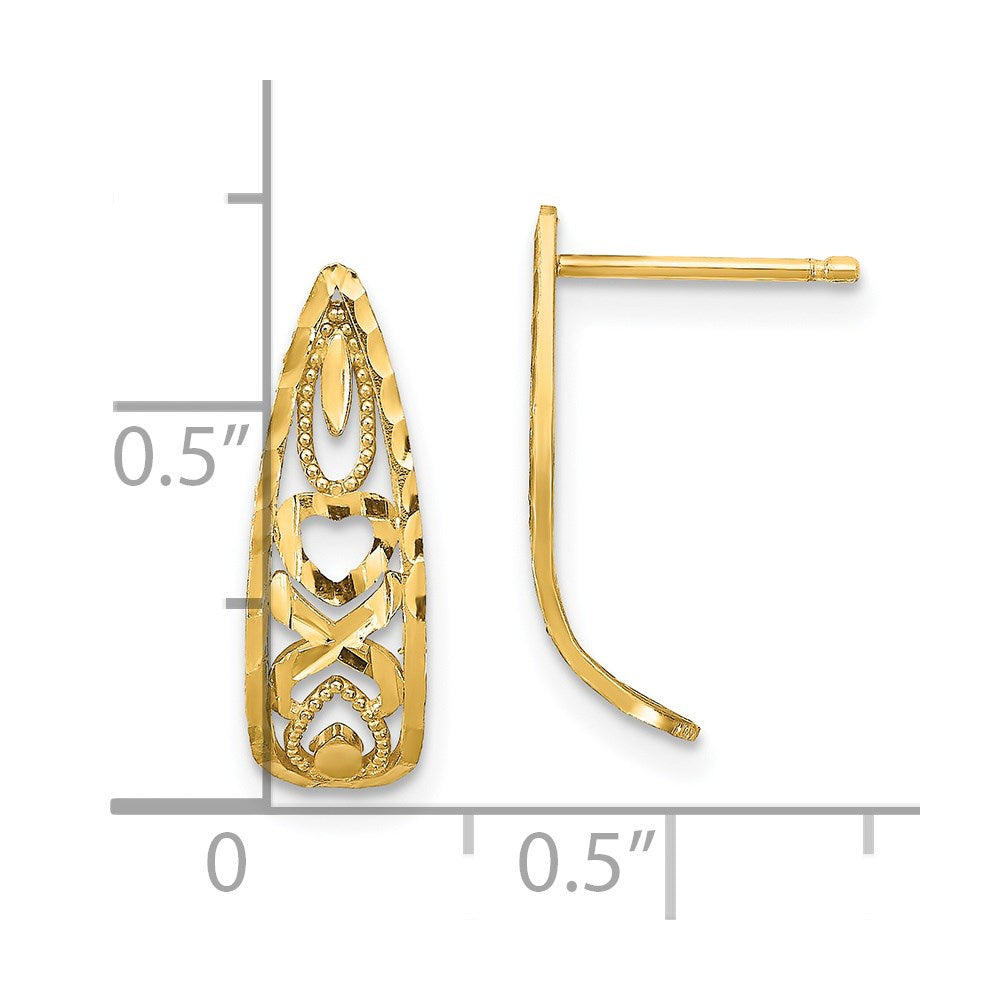 14k Yellow Gold 6 mm D/C Heart and X Mini Post Earrings (1.28 grams)