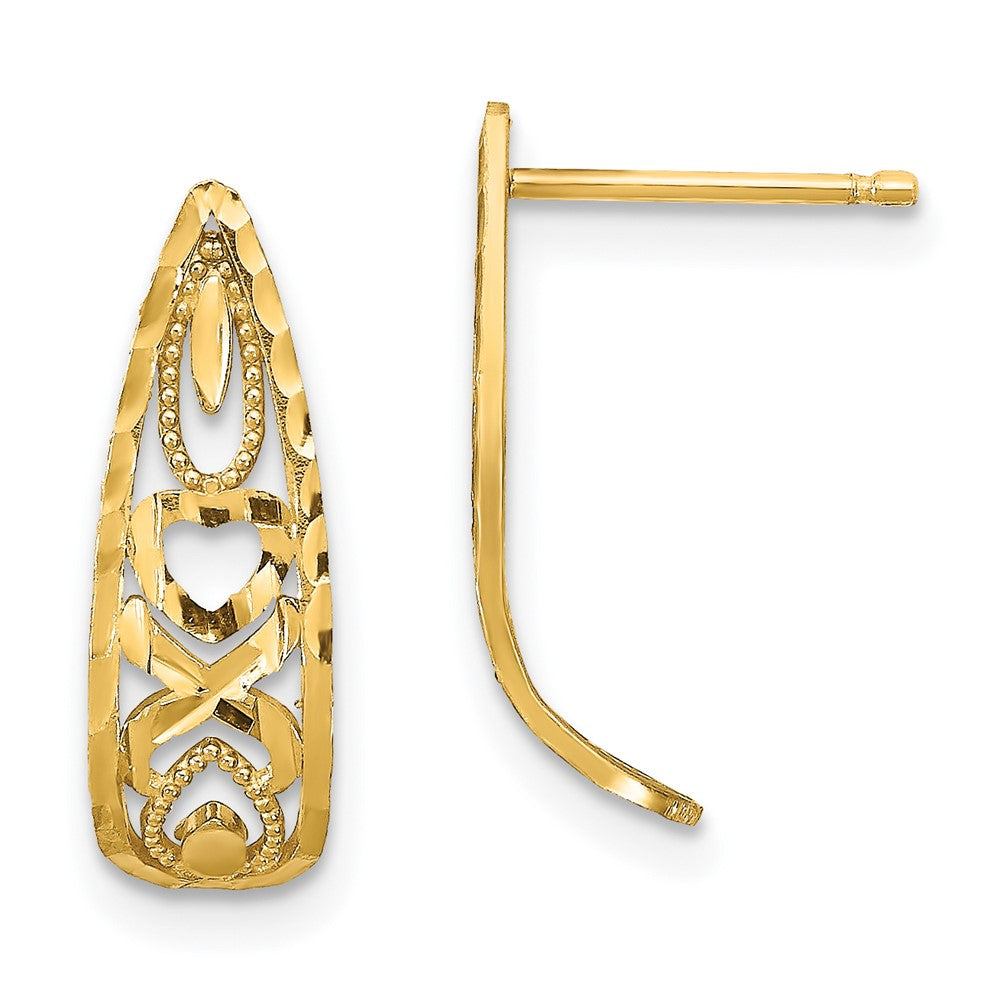 14k Yellow Gold 6 mm D/C Heart and X Mini Post Earrings (1.28 grams)