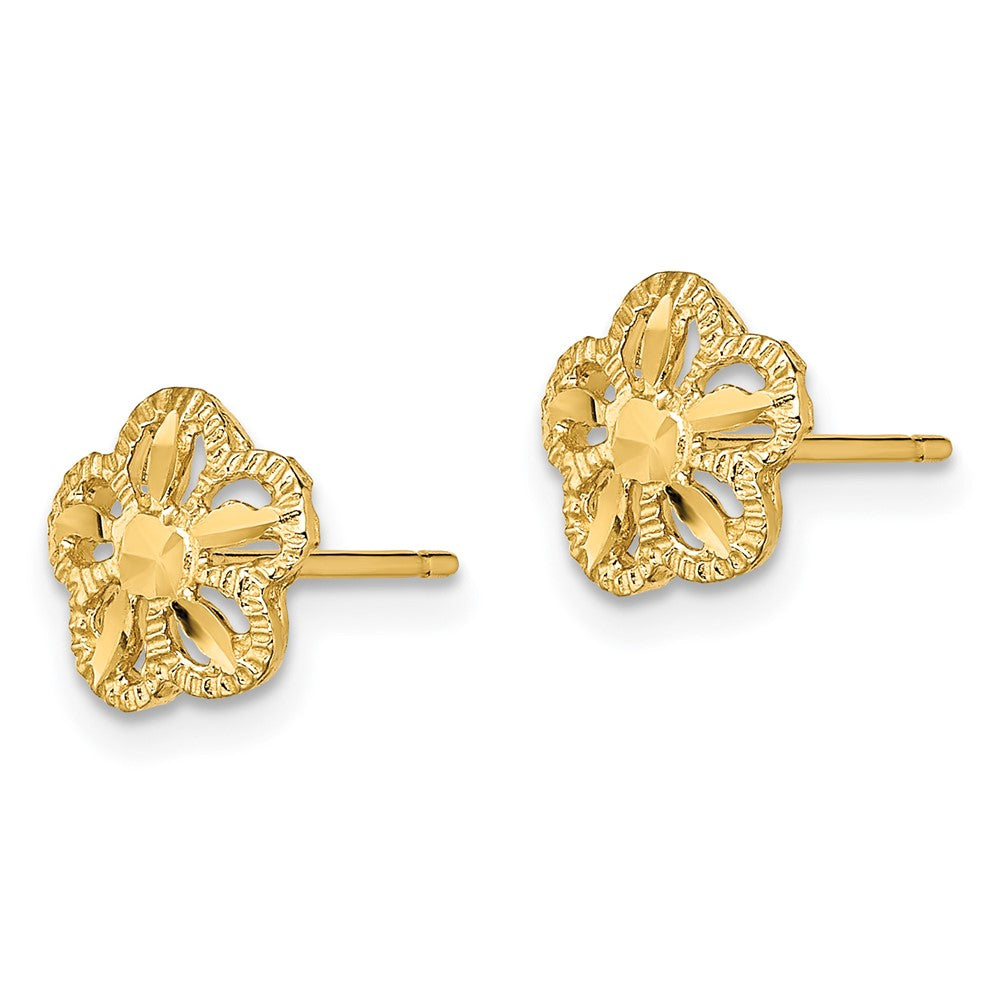 14k Yellow Gold 8.1 mm Diamond-cut Flower Post Earrings (0.98 grams)