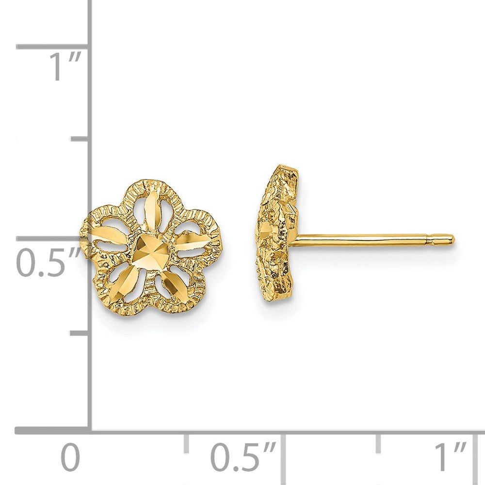 14k Yellow Gold 8.1 mm Diamond-cut Flower Post Earrings (0.98 grams)