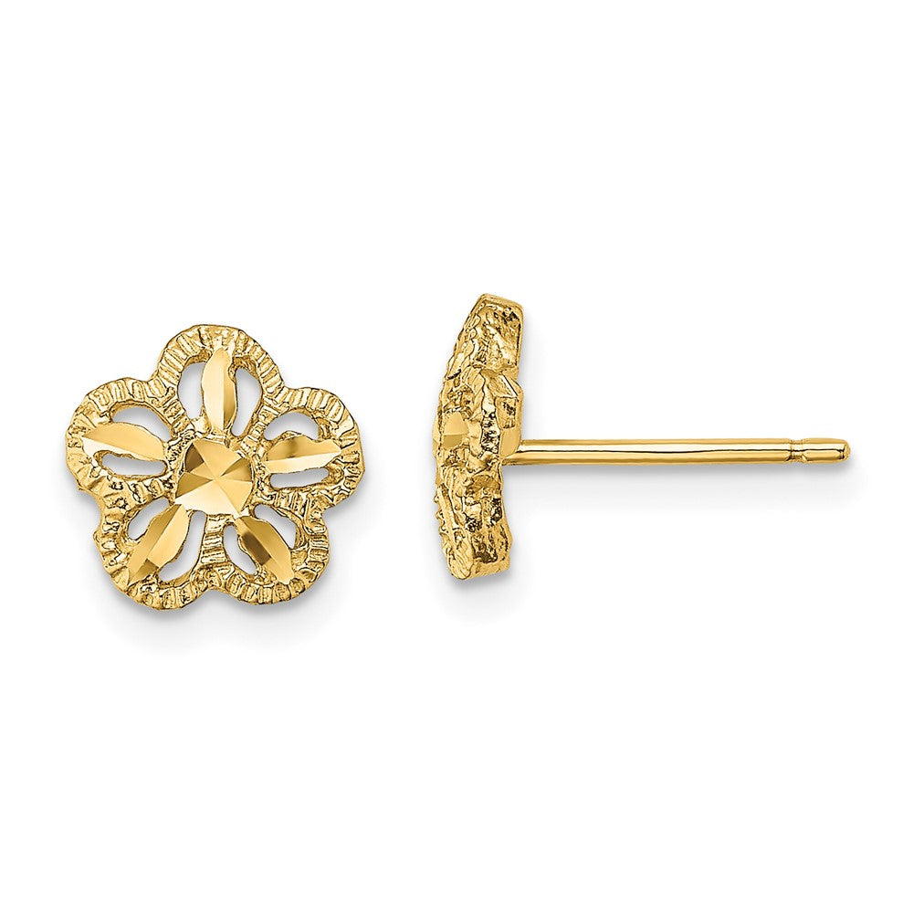 14k Yellow Gold 8.1 mm Diamond-cut Flower Post Earrings (0.98 grams)