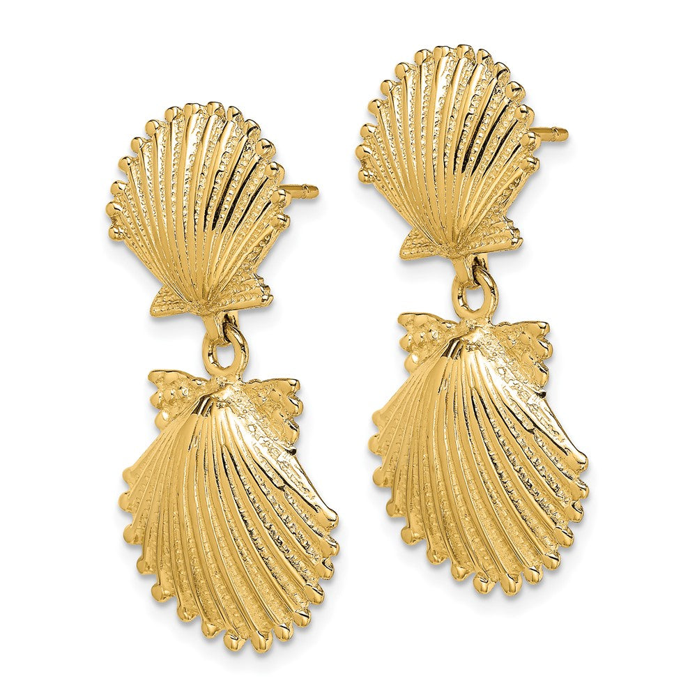 14k Yellow Gold 14.66 mm Double Scallop Shell Dangle Earrings (5.2 grams)