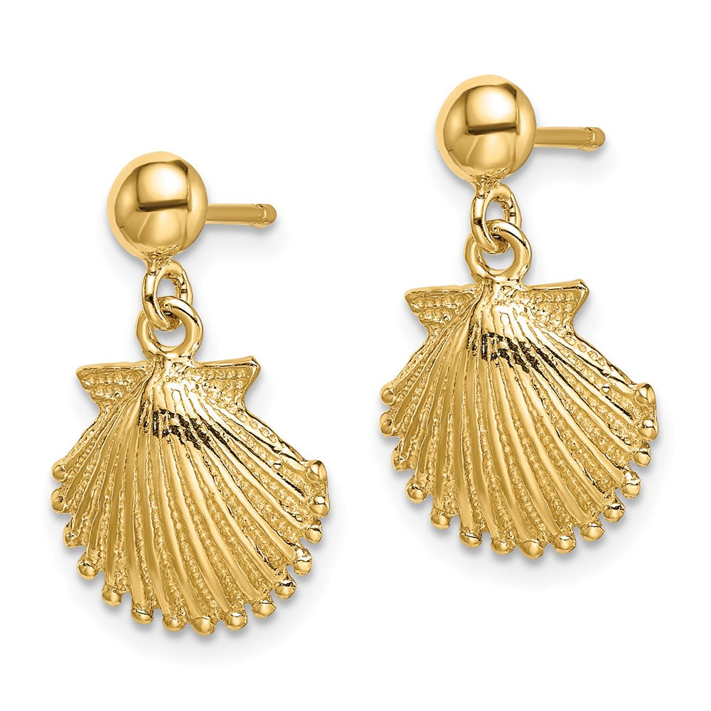 14k Yellow Gold 11.02 mm Polished Scallop Shell Dangle Earrings (2.29 grams)