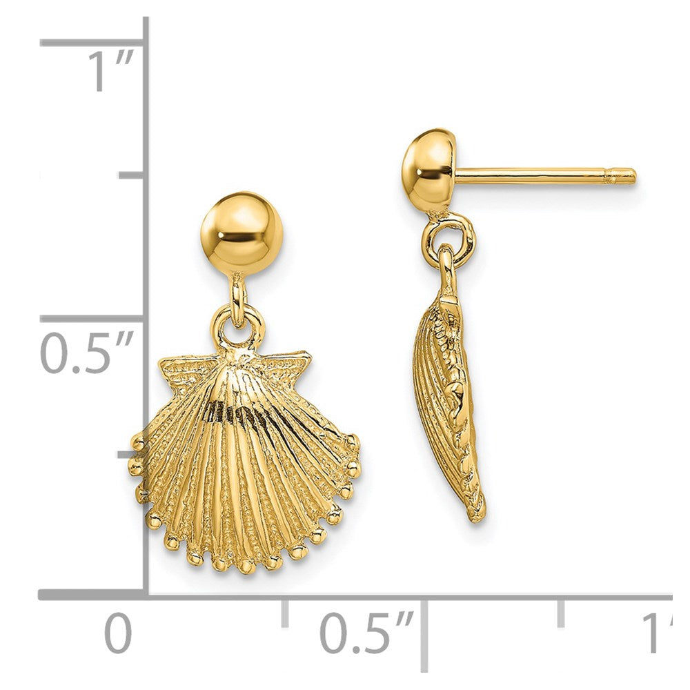 14k Yellow Gold 11.02 mm Polished Scallop Shell Dangle Earrings (2.29 grams)