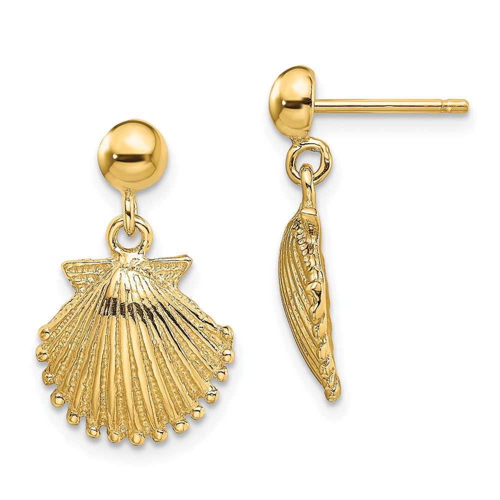 14k Yellow Gold 11.02 mm Polished Scallop Shell Dangle Earrings (2.29 grams)