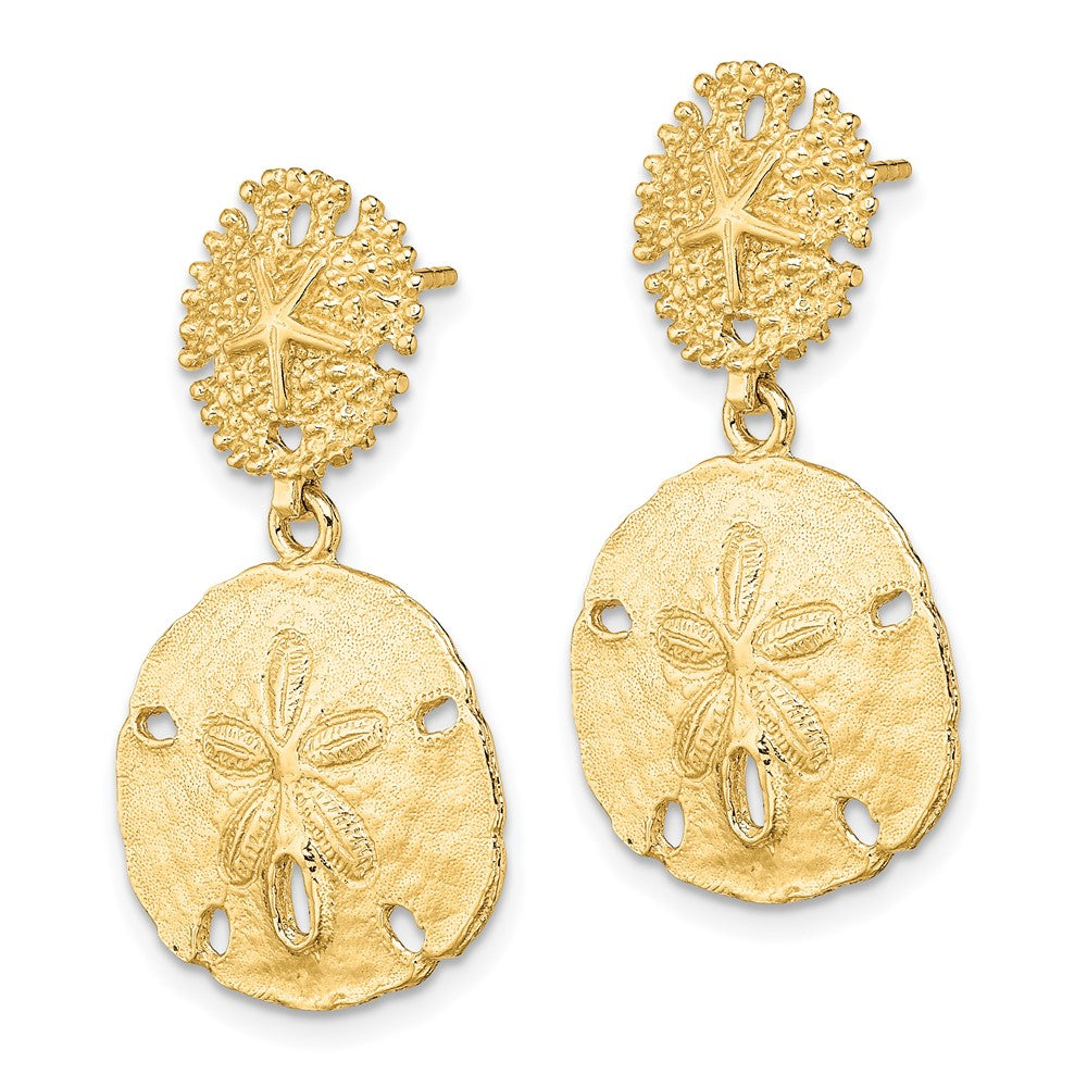 14k Yellow Gold 16.3 mm Double Sand Dollar Dangle Earrings (4.71 grams)