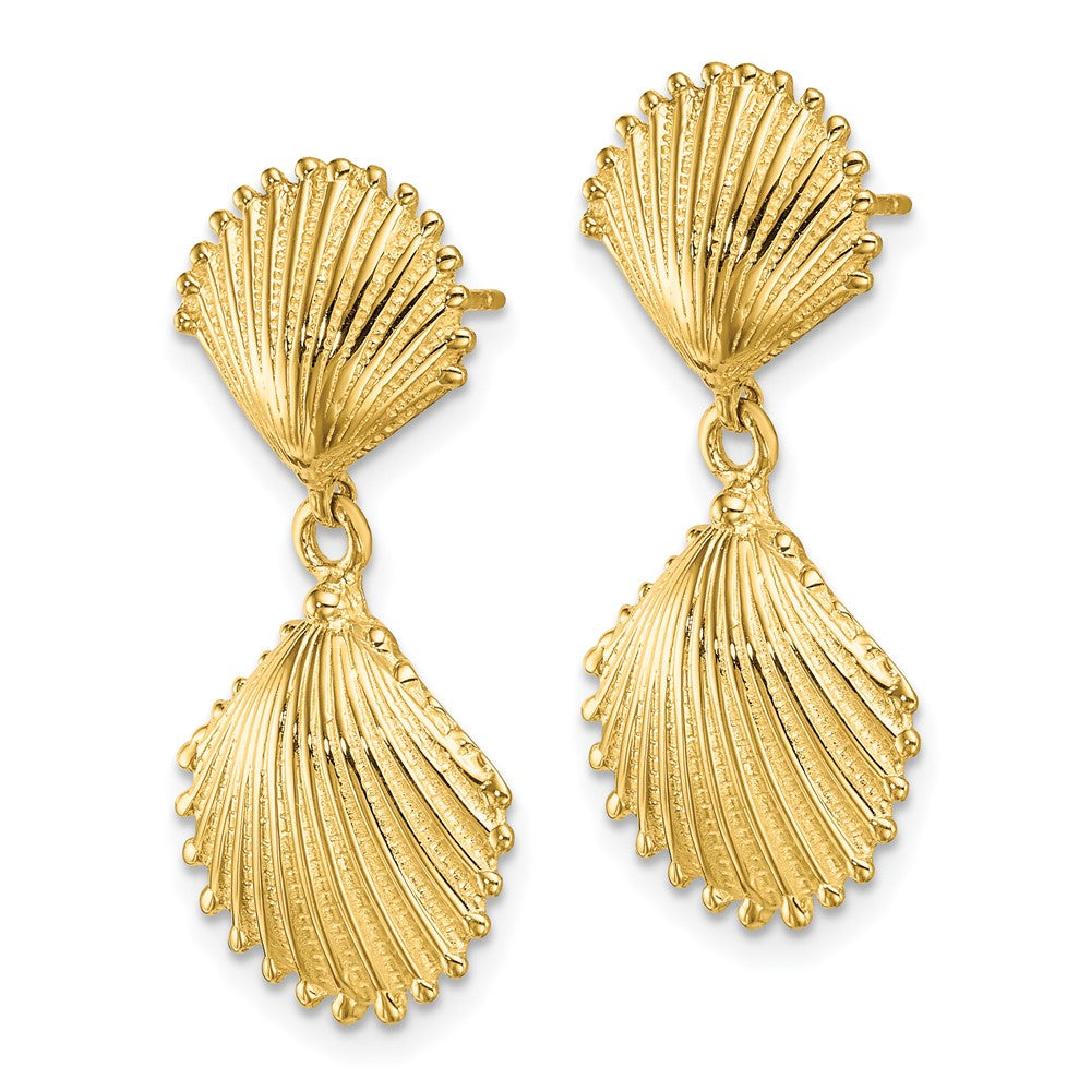 14k Yellow Gold 14.6 mm Polished Scallop Shell Dangle Earrings (4.35 grams)