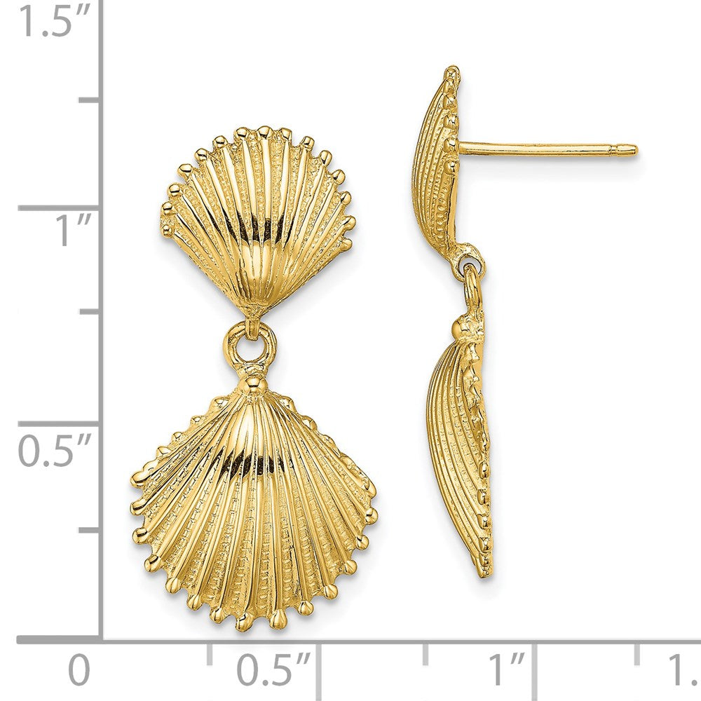 14k Yellow Gold 14.6 mm Polished Scallop Shell Dangle Earrings (4.35 grams)