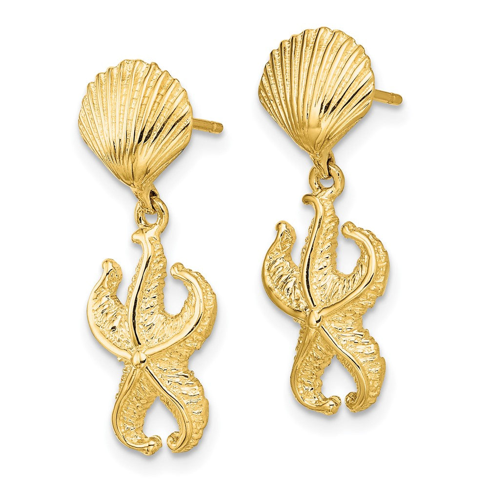 14k Yellow Gold 9.2 mm Shell/Starfish Dangle Earrings (2.57 grams)