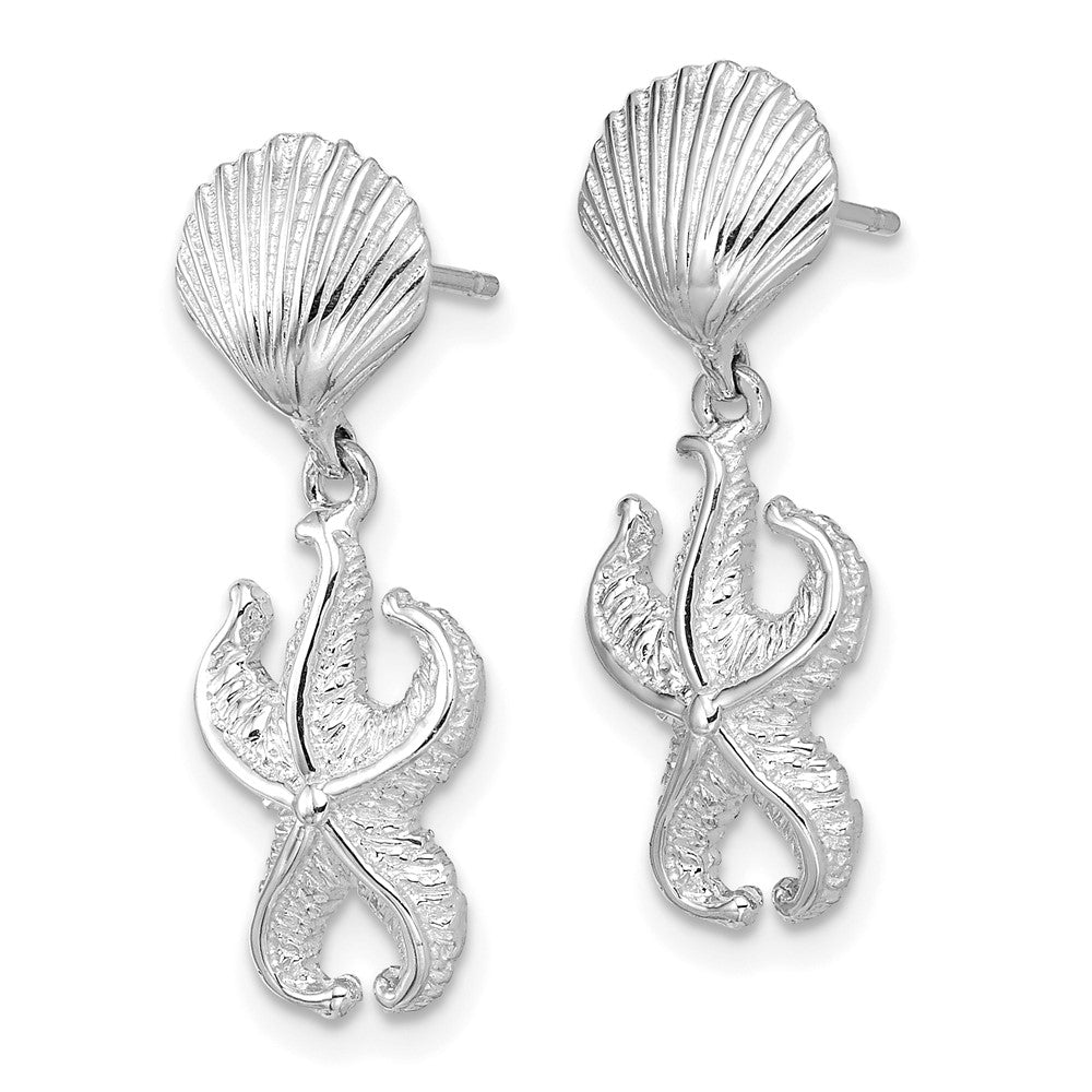 14k White Gold 9.1 mm Shell/Starfish Dangle Earrings (2.75 grams)