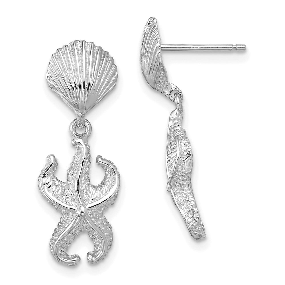 14k White Gold 9.1 mm Shell/Starfish Dangle Earrings (2.75 grams)