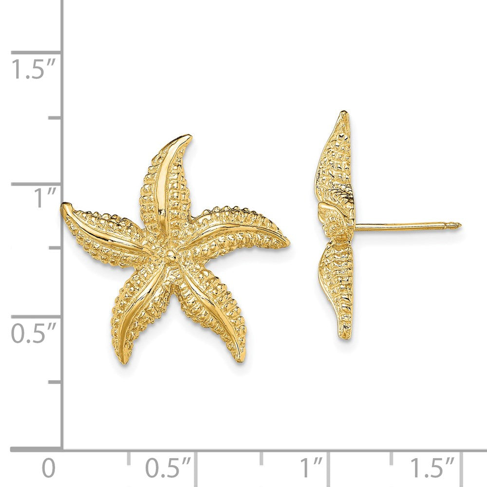 14k Yellow Gold 19.25 mm 2-D Polished and Textured Starfish Post Earrings (5.29 grams)
