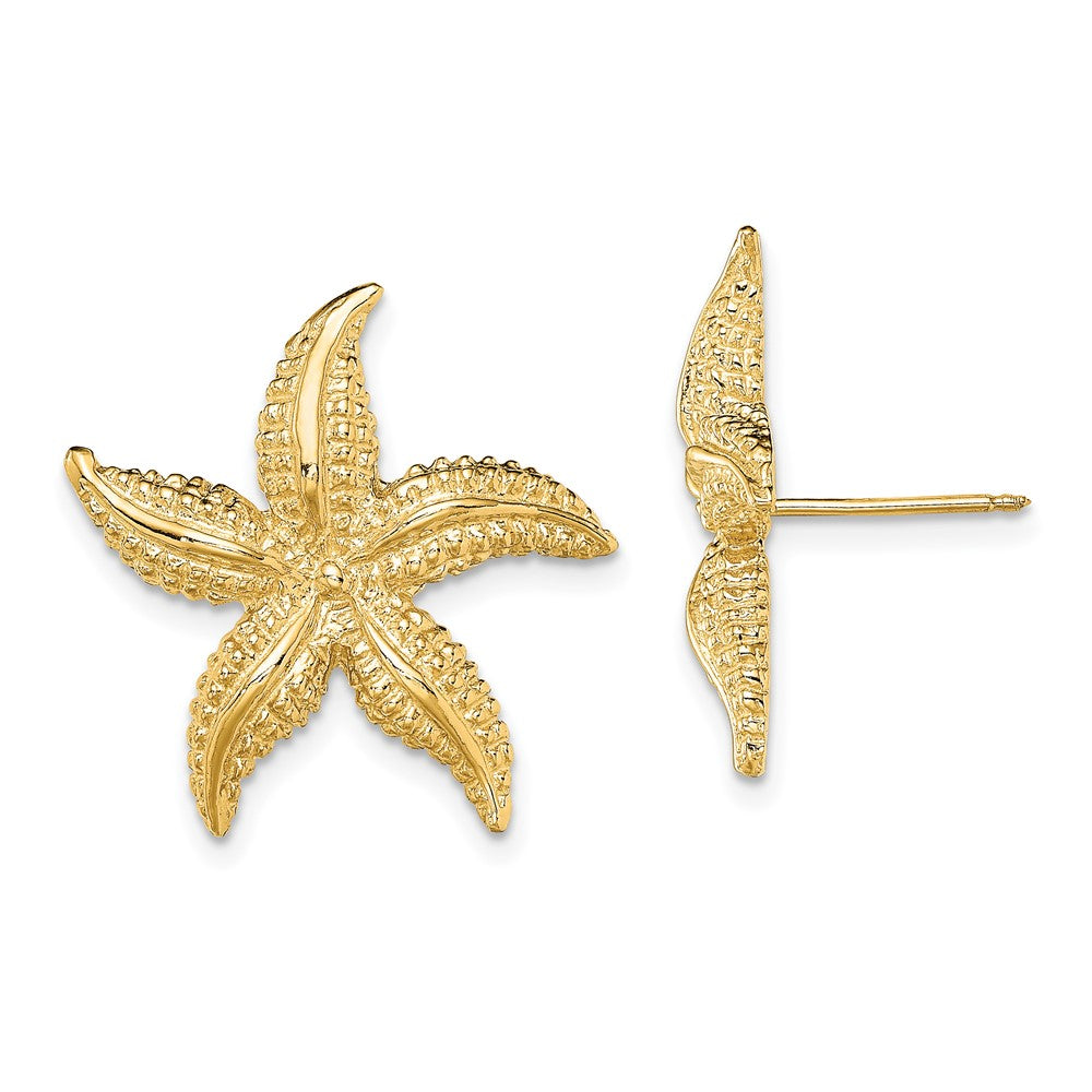 14k Yellow Gold 19.25 mm 2-D Polished and Textured Starfish Post Earrings (5.29 grams)