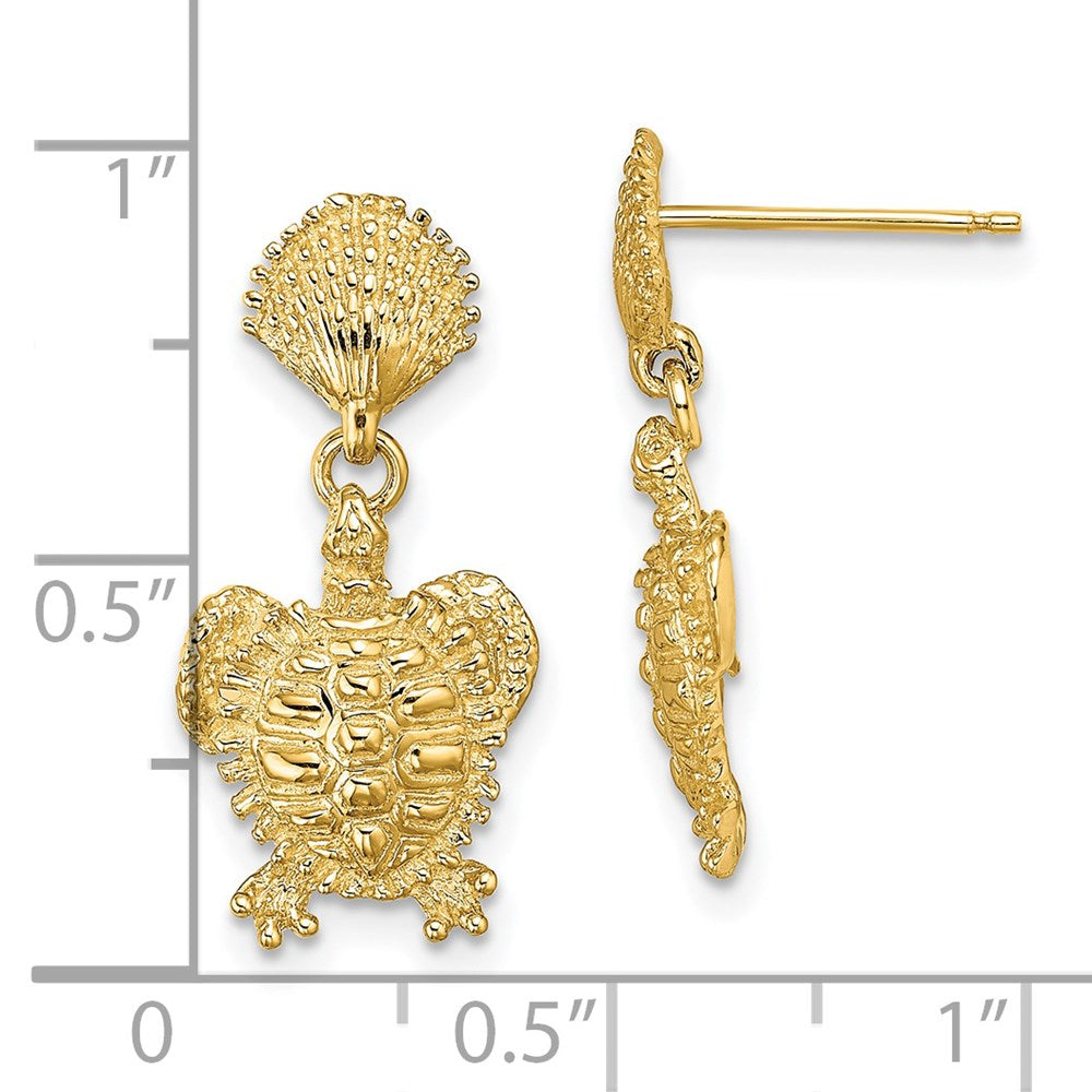 14k Yellow Gold 11.03 mm Shell and Turtle Post Dangle Earrings (2.72 grams)