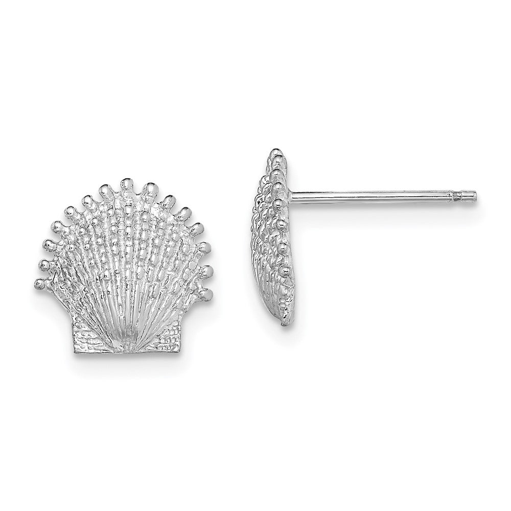 14k White Gold 10.6 mm Beaded Scallop Shell Post Earrings (1.78 grams)