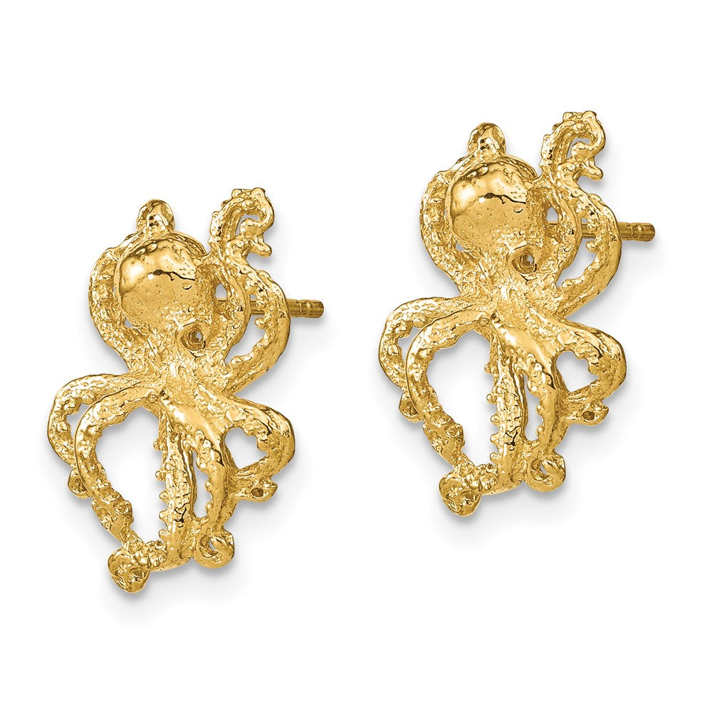 14k Yellow Gold 11.2 mm 2-D Polished Octopus Post Earrings (2.08 grams)