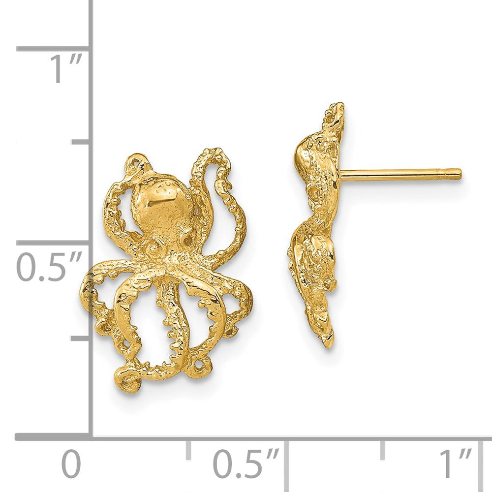 14k Yellow Gold 11.2 mm 2-D Polished Octopus Post Earrings (2.08 grams)