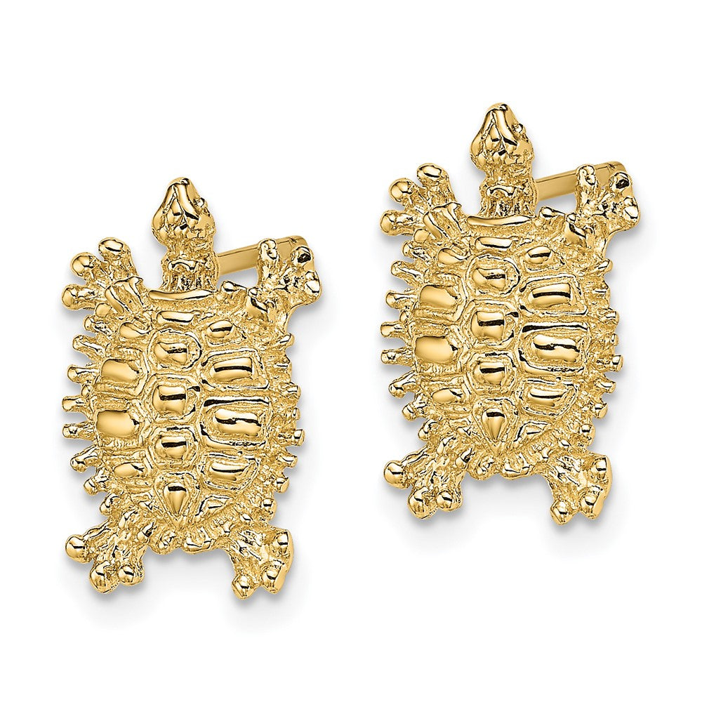 14k Yellow Gold 9.35 mm Land Turtle Post Earrings (1.81 grams)
