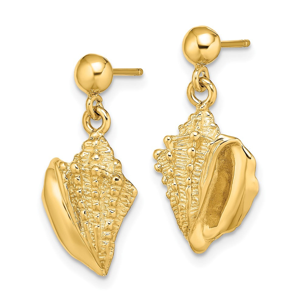 14k Yellow Gold 10.9 mm Conch Shell Dangle Earrings (3.4 grams)