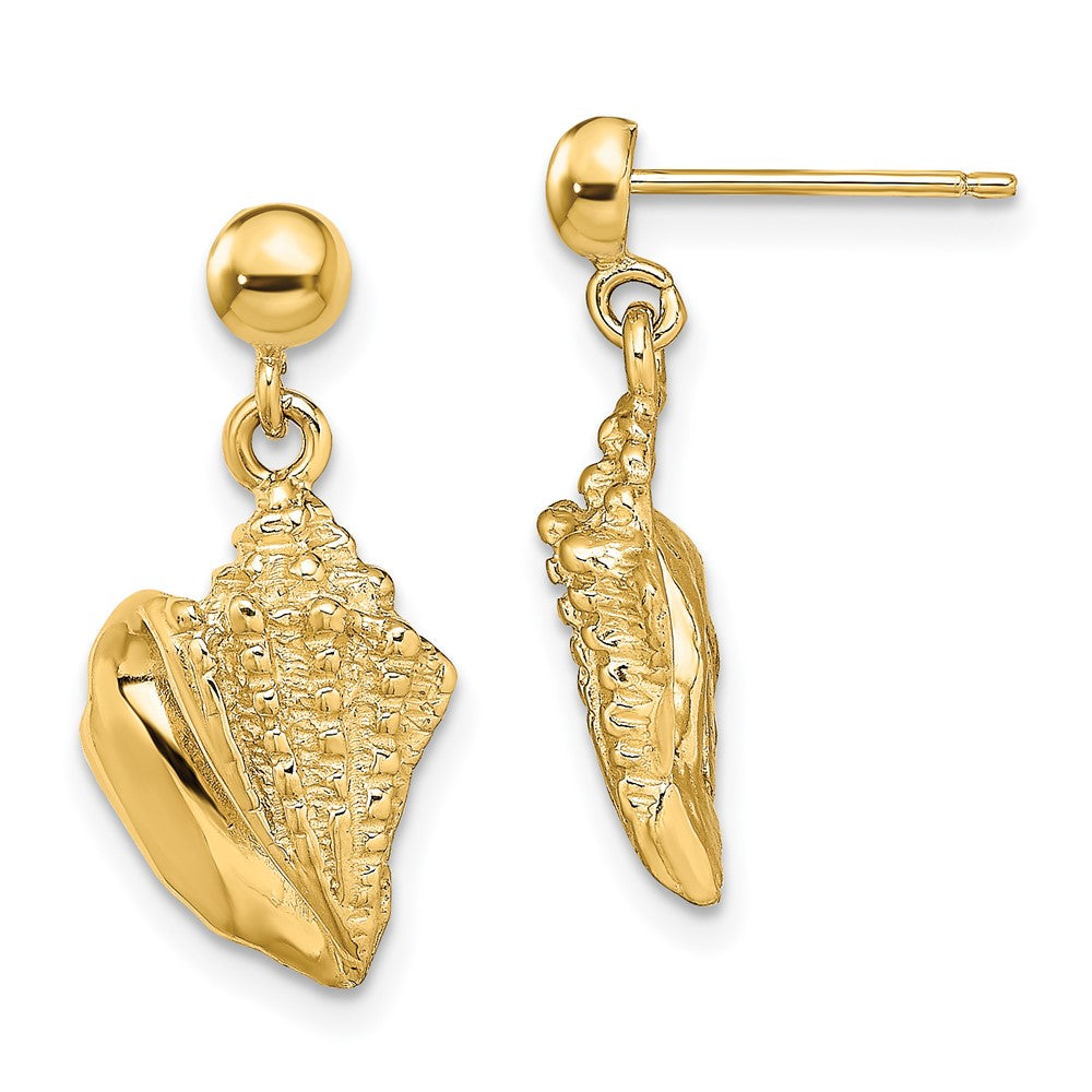 14k Yellow Gold 10.9 mm Conch Shell Dangle Earrings (3.4 grams)