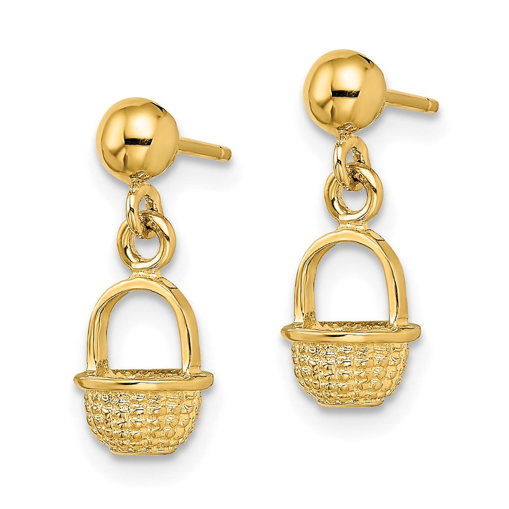 14k Yellow Gold 6.4 mm 3-D Mini Basket Drop Earrings (1.73 grams)