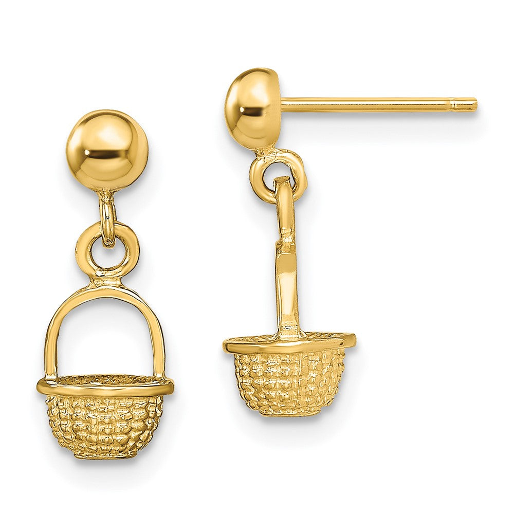 14k Yellow Gold 6.4 mm 3-D Mini Basket Drop Earrings (1.73 grams)