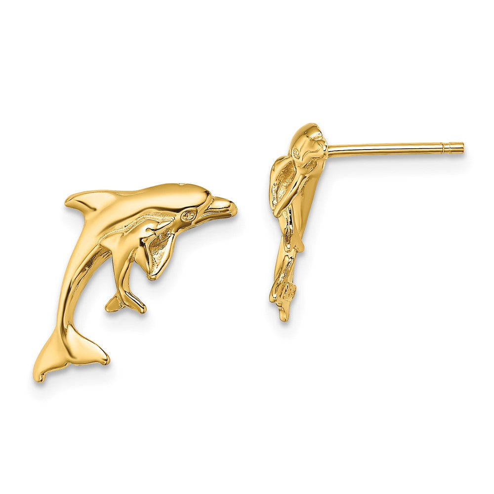 14k Yellow Gold 9.85 mm Polished Dolphin and Baby Post Earrings (1.88 grams)