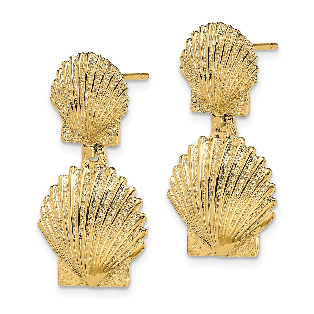 14k Yellow Gold 12.5 mm Double Scallop Shell Post Earrings (4.09 grams)