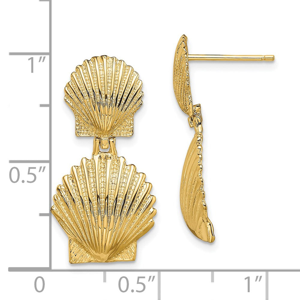 14k Yellow Gold 12.5 mm Double Scallop Shell Post Earrings (4.09 grams)