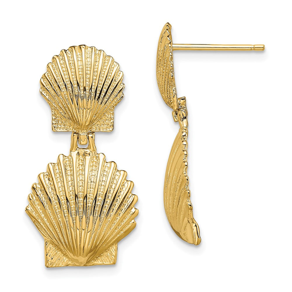 14k Yellow Gold 12.5 mm Double Scallop Shell Post Earrings (4.09 grams)