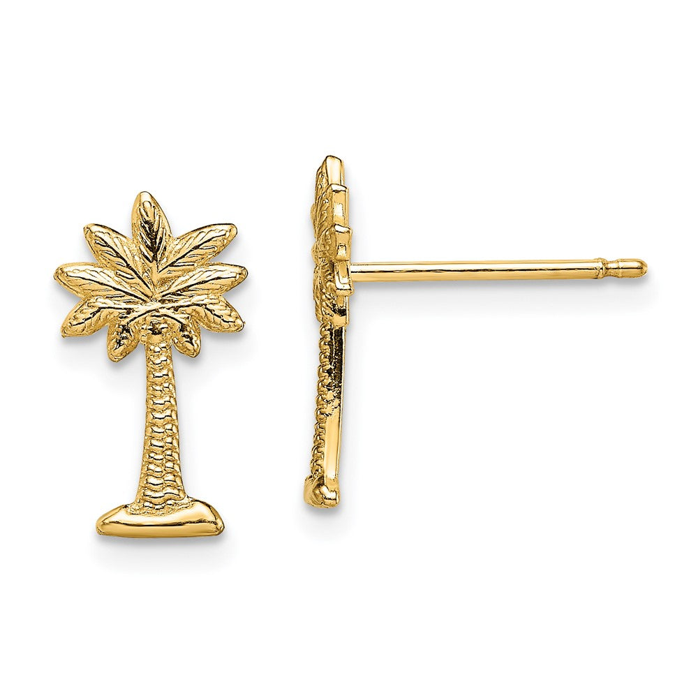 14k Yellow Gold 7.1 mm Mini Palmetto Palm Tree Post Earrings (0.89 grams)