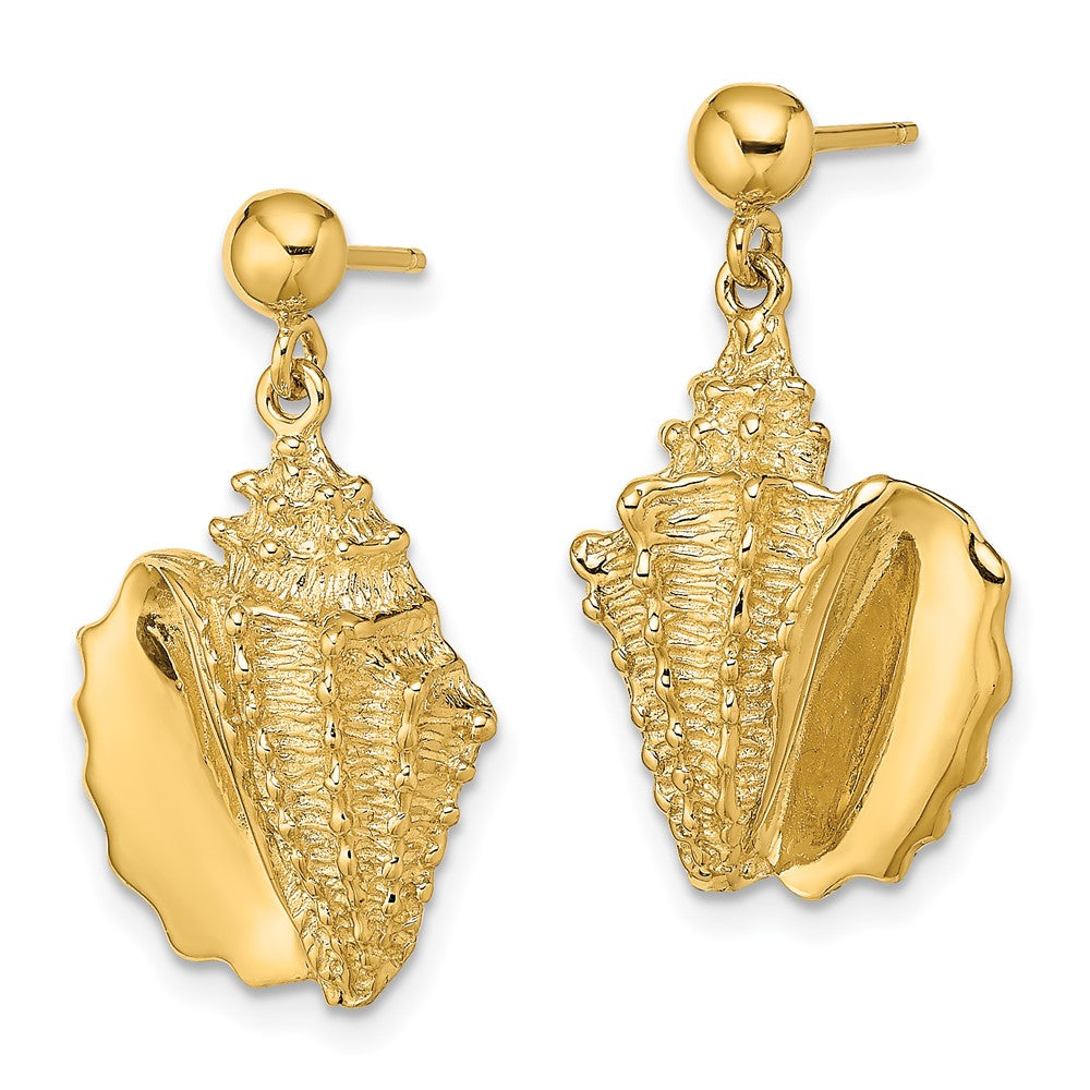 14k Yellow Gold 14.1 mm 2-D Conch Shell Dangle Post Earrings (6.62 grams)