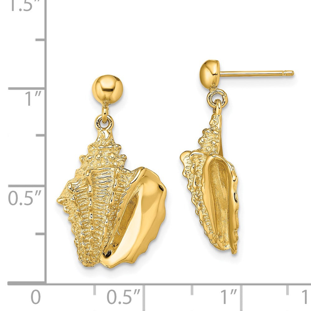 14k Yellow Gold 14.1 mm 2-D Conch Shell Dangle Post Earrings (6.62 grams)