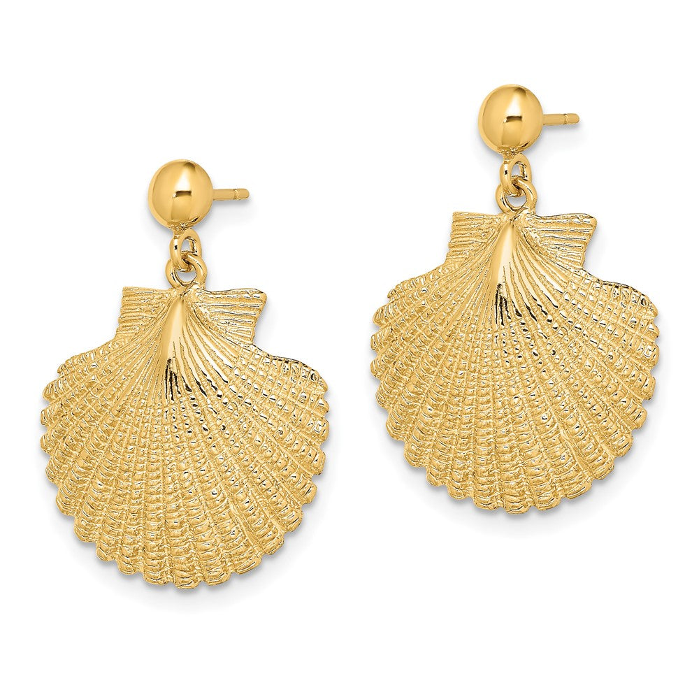 14k Yellow Gold 17.3 mm Scallop Dangle Earrings (5.16 grams)
