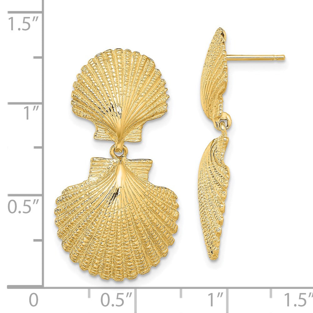 14k Yellow Gold 17.1 mm Double Scallop Dangle Earrings (7.24 grams)