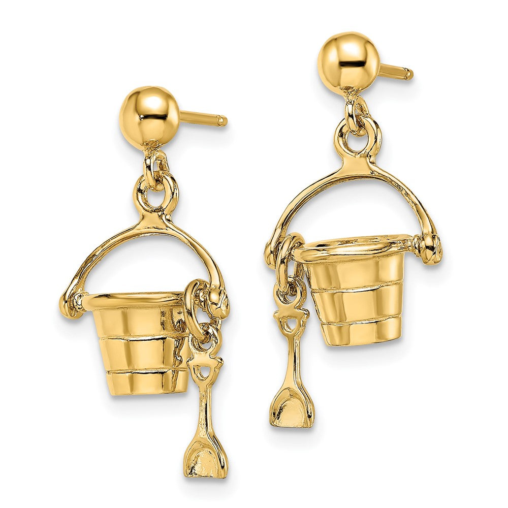 14k Yellow Gold 11.3 mm 3-D Beach Bucket w/ Shovel Dangle Earrings (3.31 grams)
