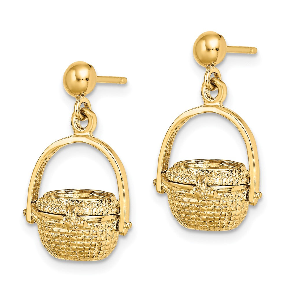 14k Yellow Gold 13 mm 3-D Nantucket Basket Dangle Earrings (5.22 grams)