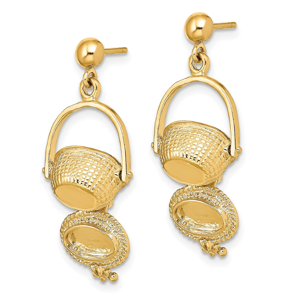 14k Yellow Gold 13 mm 3-D Nantucket Basket Dangle Earrings (5.22 grams)