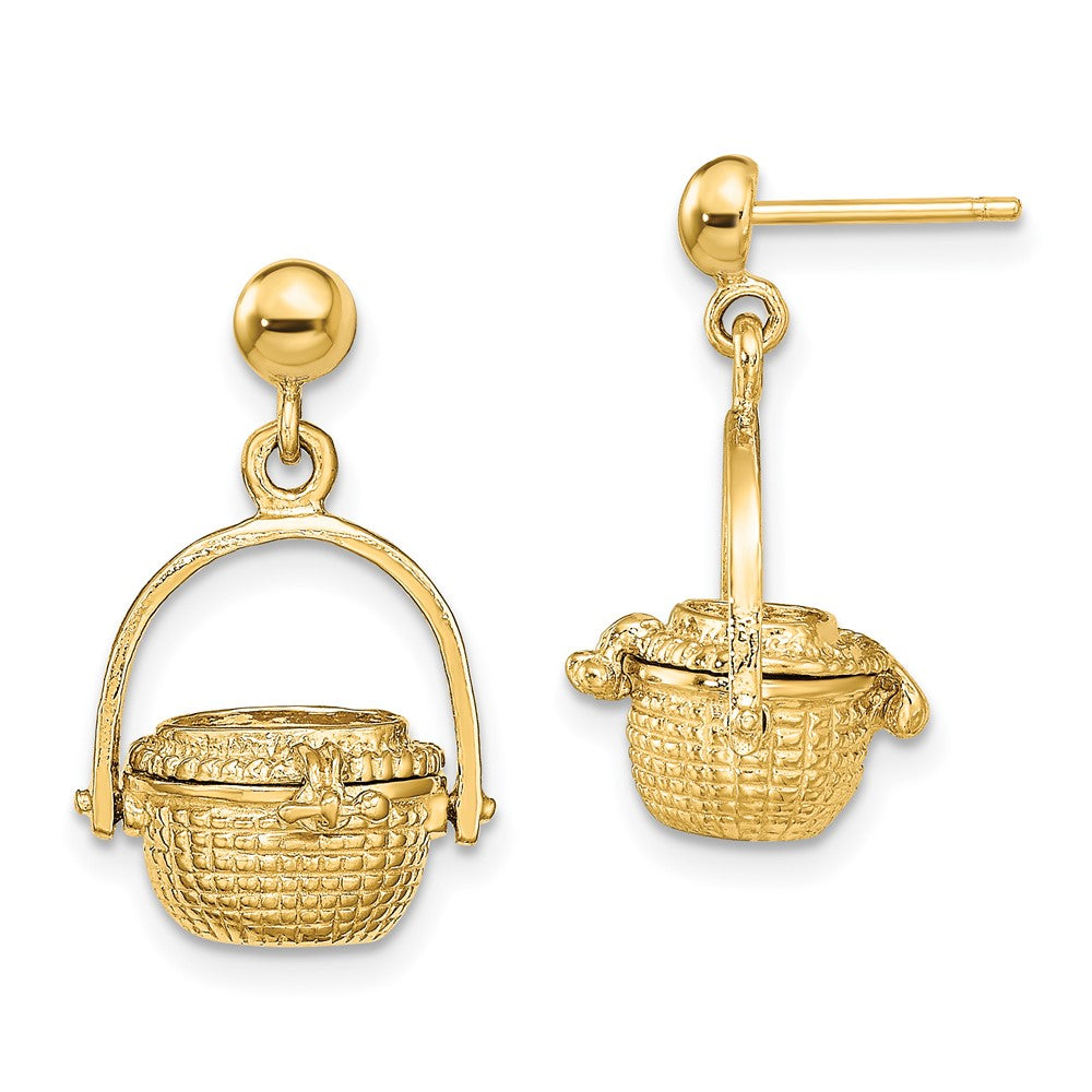 14k Yellow Gold 13 mm 3-D Nantucket Basket Dangle Earrings (5.22 grams)
