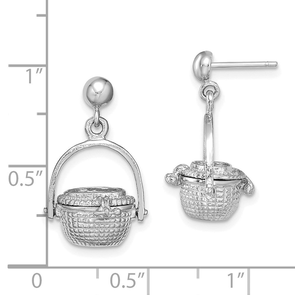 14k White Gold 12.75 mm 3-D Nantucket Basket Dangle Earrings (5.18 grams)